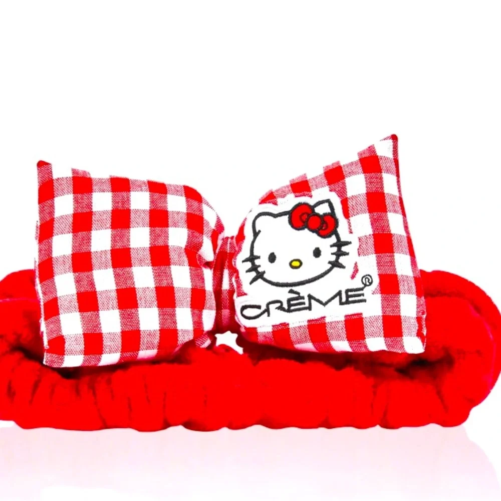 HELLO KITTY PLUSH SPA HEADBAND - RED & WHITE GINGHAM Great Condition, Very Cute.